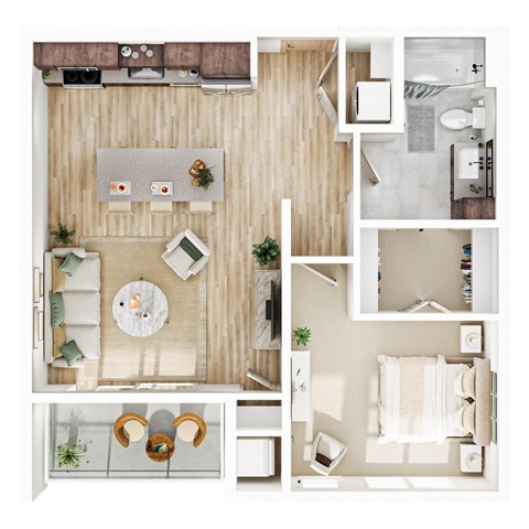 Floor plan for 1 bed, 1 bath, 773 sqft